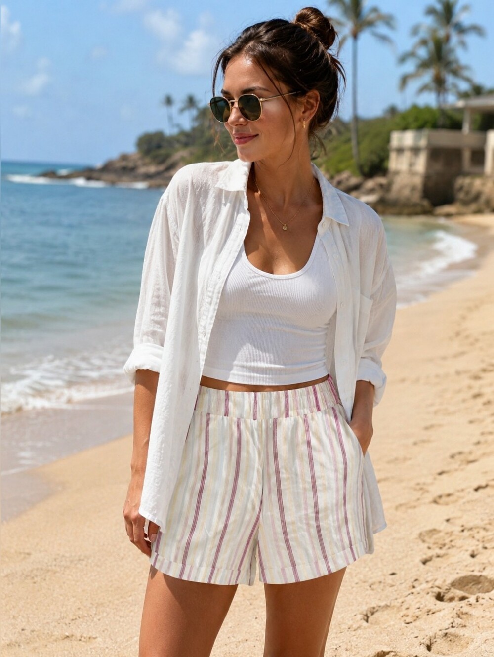 GAP Linen Blend Striped Shorts NWT Small Coastal Beach Summer Pull On Pockets